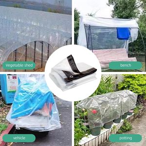 Transparant zeil met ingestanste ringen, 2 m x 3 m, afdekzeil met 5 m bindtouw, weerbestendig, opvouwbaar, multifunctioneel zeil, waterdicht, voor buiten, regendicht, plantenisolatie, meubels,