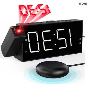 RFWR® Digitale wekker met projectie en bed shaker - Slimme wekker met snooze, dubbele alarmen en USB-laadpoort