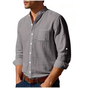 Livano Linnen Blouse Heren - t shirt - Polo - Overhemd - Shirt - Zomer - Ibiza Stijl - Donkergrijs - Maat S