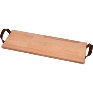 Beuken Snijplank 50cm x 18cm met lederen handvatten - Borrelplank - Serveerplank - Van Aaken Design