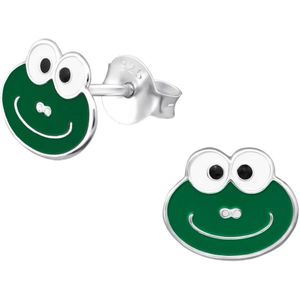 Aramat Jewels Oorbellen - Echt Zilveren Kikker Oorbellen – 7x8mm –Emaille - Zilver - Vrouwen - Kinderen - [8mm]