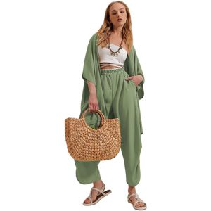 Trend Alaçatı Stili Groen Groen Slits, Zelftextuurbroek En Jack Dubbelpak Alc-752-001 Voor Dames