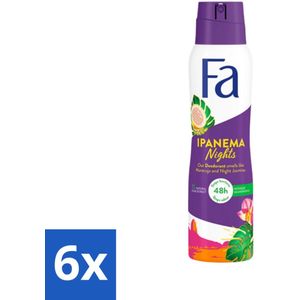 Fa - Deodorant Spray - Ipanema Nights - Maracuja & Night Jasmine - 48 uur Bescherming - 150 ml - Voordeelverpakking - 6 stuks