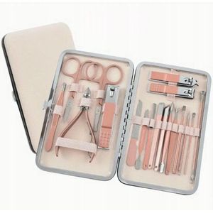 Manicure Pedicure Set 18 Delen - Roestvrij Staal, Vuil Roze