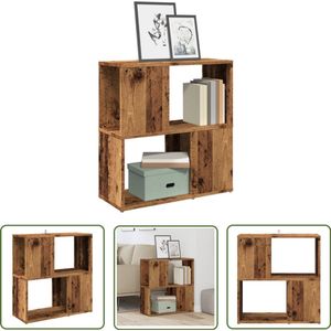 The Living Store Boekenkast 60x24x63 cm bewerkt hout oud houtkleurig - Boekenkast - Houten Boekenkast - Vintage Boekenkast - Bibliotheekkast - Opbergkast