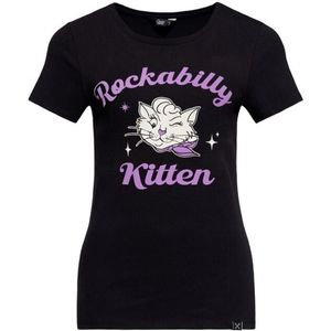 Queen Kerosin Rockabilly Kitten T-Shirt Dames T-shirt - zwart - XS