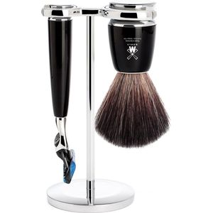 MÜHLE -Scheerset 3-delig - Black Fibre en Gillette Fusion - Handvatten kunsthars Zwart -Rytmo