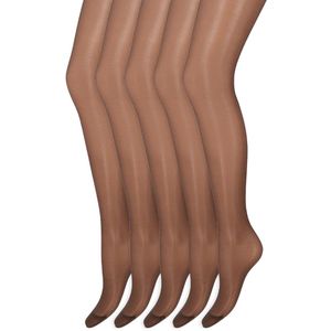 Zijdeglans Panty | Transparant van teen tot taille | 15 Denier | Merk: Marianne | Maat: S t/m XXXL | Kleur: Mocha | 5 Paar
