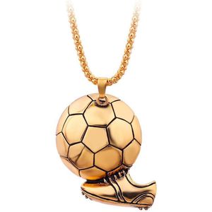 Ketting met Voetbal en Voetbalschoen Hanger - Goud Kleurig - Kettingen Heren Jongens Meisjes - Cadeau voor Man - Mannen Cadeautjes