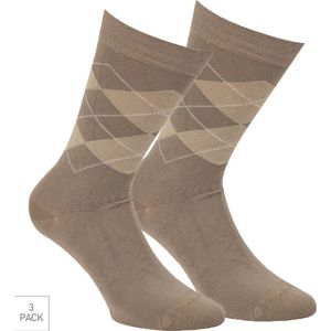 Geruite Bamboe Sokken 3-Pack - Beige - Maat 35-38 - Nette Bamboe Sokken Voor Frisse Droge Voeten - Dames / Heren