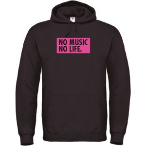Hoodie Zwart XXL - no music no life - roze - soBAD. | Hoodie unisex | Hoodie man | Hoodie dames | Muziek