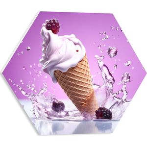 PVC Schuimplaat Hexagon - Ijsje - Druppels - Fruit - Frambozen - Roze - 40x34.8 cm Foto op Hexagon (Met Ophangsysteem)
