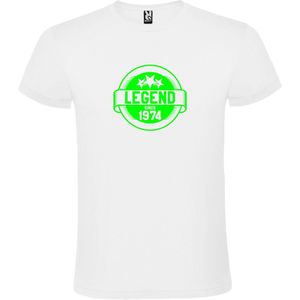 Wit T-Shirt met “Legend sinds 1974 “ Afbeelding Neon Groen Size XXXXL