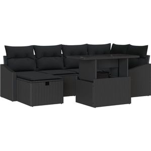 vidaXL - 7-delige - Tuin - Sofa - Set - met - Kussens - Zwart - Poly - Rattan