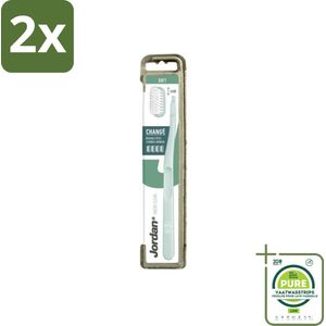 Jordan - Tandenborstel - Green Change - Soft - 4 Opzetborstels & 1 Houder - Voordeelverpakking - 2 stuks - Duurzame tandenborstel - Tandenborstel met verwisselbare kop