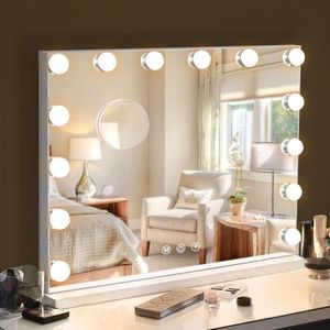 Hollywood spiegel - Make-up Spiegel met Verlichting - 14 LED-lamp - Hollywood Spiegel met USB oplaadpoort 3 kleurtemperaturen grote make-upspiegel voor slaapkamer, kleedkamer