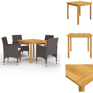 vidaXL Tuinset - Acaciahouten eettafel met olieafwerking - PE-rattan eetstoelen - Crèmewitte kussens - Geschikt voor buiten - Afmetingen- 85 x 85 x 74 cm - vidaXL - Tuinset