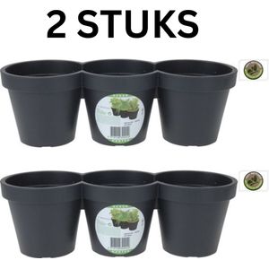 2 STUKS Kruidenpot / Plantenpot - 3 delig - 40x15xh13cm - Zwart