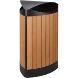 V-part - Driehoekige Buitenafvalbak - Zwart - Poedercoat Staal en Kunststof Houtlook