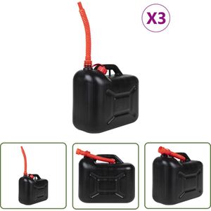 vidaXL Jerrycan - Brandstof Tank - Brandstoftanks 3 st met flexibel mondstuk zwart 20 l kunststof - Benzinetank - Dieseltank - Plastic Jerrycan