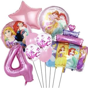 Prinsessen Verjaardag Versiering - Leeftijd: 4 Jaar - Prinsesjes Thema - Kinderverjaardag / Kinderfeestje - Roze Ballonnen - Feestversiering Prinsessen Thema - Prinses Ballonnen - Pink Balloons Princess - Meisje Verjaardag Versiering - vier Jaar