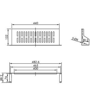 VALUE 19""-Legplank 2 HE, D: 150 mm, max. 15 kg, U-Vorm, zwart