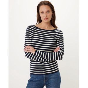 Mexx Striped Boatneck Knitted Pullover - Dames - Navy - Maat Xl