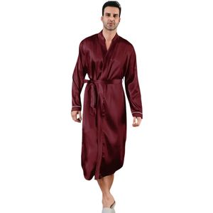 Livano Satijnen Badjas Heren - Kimono - Kamerjas - Satijn - Ochtendjas - Pyjama - Rood - Maat XL