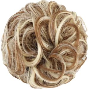Bruin met blonde Haar scrunchie - Haarstukje - met Lichtblonde highlights - Messy Hair Bun - Scrunchie van haar - Polyester - Extra volume creëren - Haarstuk - Knotje - CHPN