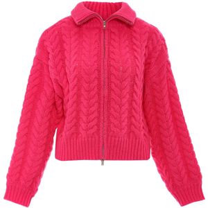 MYMO - Gebreid Vest - Magenta - Losse Pasvorm - Lange Mouw