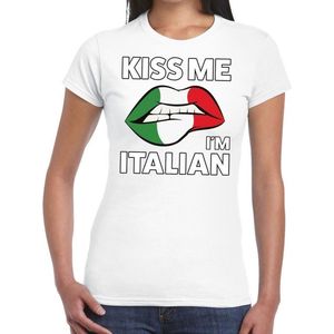 Kiss me I am Italian t-shirt wit dames - feest shirts dames - Italie kleding M