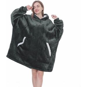 Oversized draagbare sherpa-fleece capuchontrui voor volwassenen en tieners - warme sweatshirt-deken in groengrijs