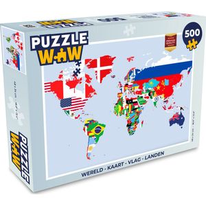 Puzzel Wereld - Kaart - Vlag - Landen - Legpuzzel - Puzzel 500 stukjes