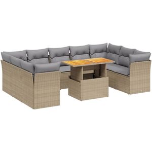 vidaXL Loungeset - Poly Rattan - Beige - 10-delig Loungeset - Lounge Set - Tuinset - Buitendecoratie - Tuinmeubels
