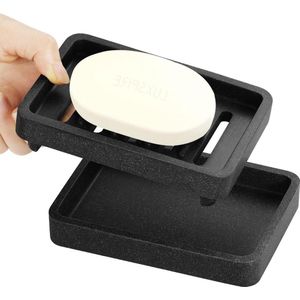 Double Layer Soap Dish Tray - Draining Soap Holder for Bathroom Shower - Detachable Soap Container Box - Sink Dish Sponge Holder Drainer - Soap Case Gravel Black Soap Dish Holder
