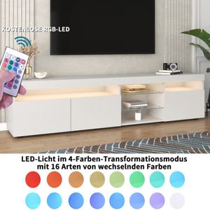 Wit modern TV-meubel, helder paneel, variabele LED-verlichting, woon- en eetkamer 180cm