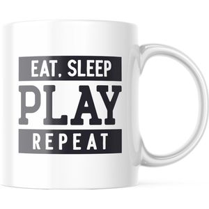 Mok met tekst: Eat Sleep Play Repeat | Grappige mok | Grappige Cadeaus | Koffiemok | Koffiebeker | Theemok | Theebeker