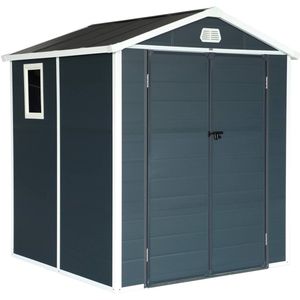 sweeek - Kunststof tuinhuisje 3,65 m², antraciet, staal en aluminium, dubbel zadeldak en grote toegangsdeur, 192 x 190 x 219cm