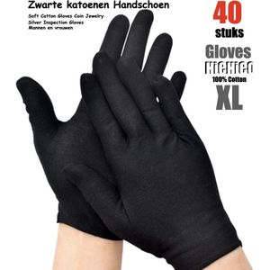 Katoenen handschoenen Zwart XL 40stuks – 20 paar Beschermende Handschoenen - Gezondheidszorg - Ziekenhuis - Beauty Center, Kapper en Salon Spa Tattoo – Jewelry - eczeem / allergie / handcreme - juweliers / munt handschoen