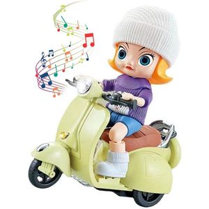Motor Tide Flow Car - Scooter met Licht, Geluid en kan zelf rijden - Bump&Go - incl. poppetje en batterijen - pop met scooter - Motorcycle Doll