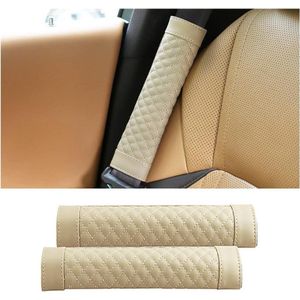 Autogordelkussens - Geavanceerde PU-lederen veiligheidsgordelhoes schouderbeschermer voor volwassenen (Beige) - Set van 2 stuks