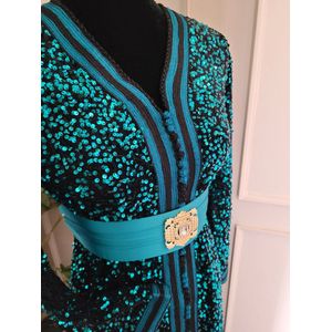 Caftan-Mermaid-Glitter Pailletten Turqoise Marokkaanse jurk