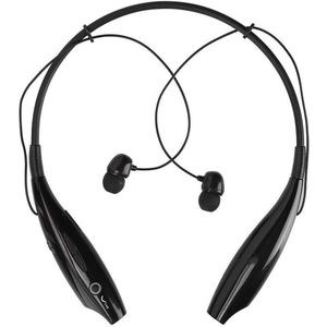 Nekband draadloze Bluetooth-oortelefoon met intrekbare stereogeluidskoptelefoon en ruisonderdrukking - Zwart met microfoon