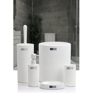 Moderne luxe badkamerset - tandenborstelhouder, beker, toiletborstelset, zeepbakje, afvalbak, zeepdispenser (wit)