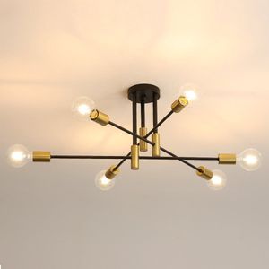 Delaveek- Vintage industriële Kroonluchter - 6x E27- Zwart+Goud - Chassis 12cm (Lamp niet inbegrepen)