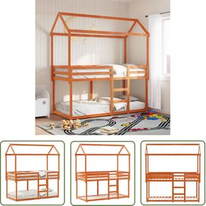The Living Store Stapelbed met dak massief grenenhout wasbruin 80x200 cm - Stapelbed - Kidsbed - Houten Bed - Kindermeubilair - Grenenhout Bed