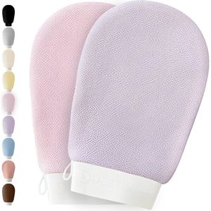Destined® Exfoliating Glove Duo-Pack - Scrub Handschoen - Lichaam & Gezicht - Scrub Detox - Verwijderen Van Dode Huidcellen - Amethyst + Blossom