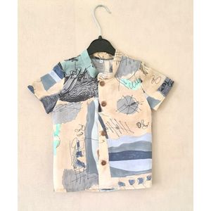 Blouse fantasie print - lente/zomer - jongens - zand/blauw - maat 80