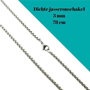 Jasseron ketting staal zilverkleurig 80cm 3mm