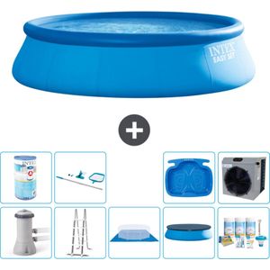 Intex Rond Opblaasbaar Easy Set Zwembad - 457 x 122 cm - Blauw - Inclusief Pomp - Ladder - Grondzeil - Afdekzeil Onderhoudspakket - Filter - Schoonmaakset - Voetenbad - Warmtepomp